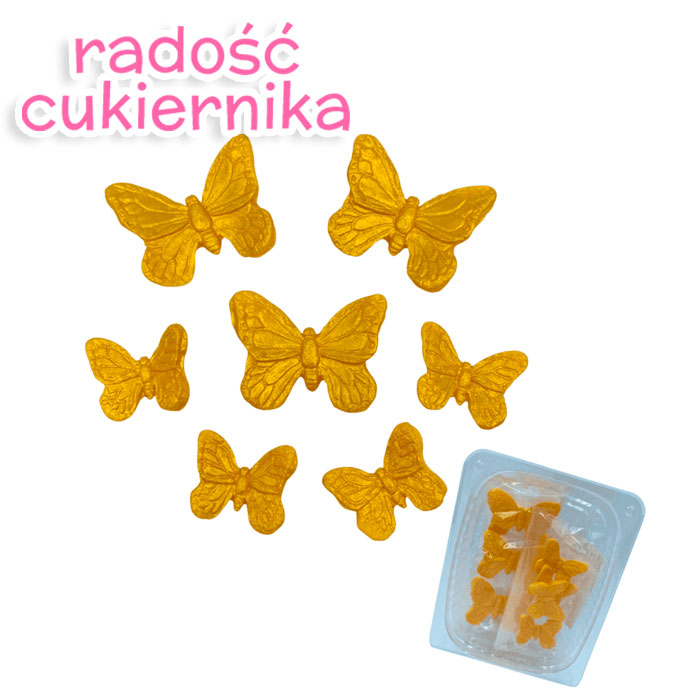 Dekoracja cukrowa Motyle złote, 7 szt. 