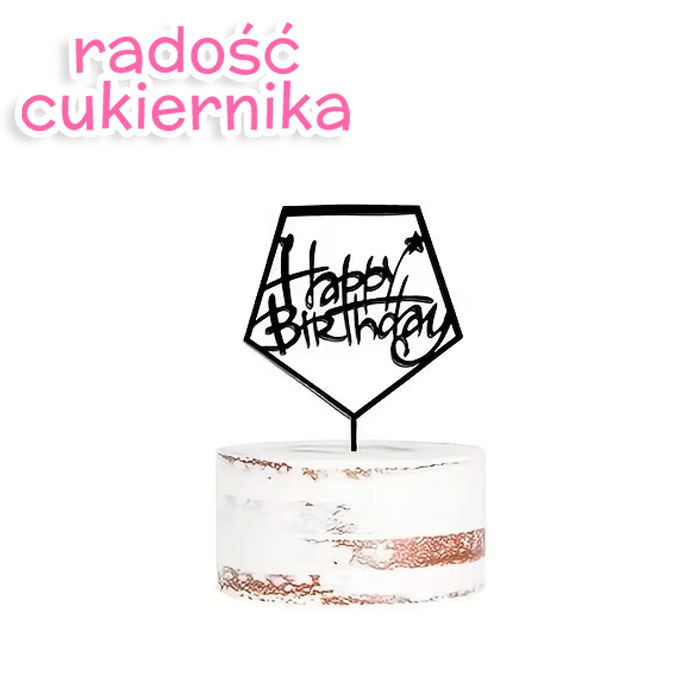 Topper Happy Birthday czarny, 15 x 10 cm 