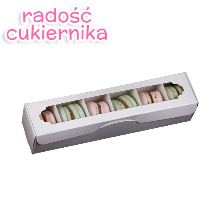 Pudełko na makaroniki, 6 komórek, białe, 1szt 