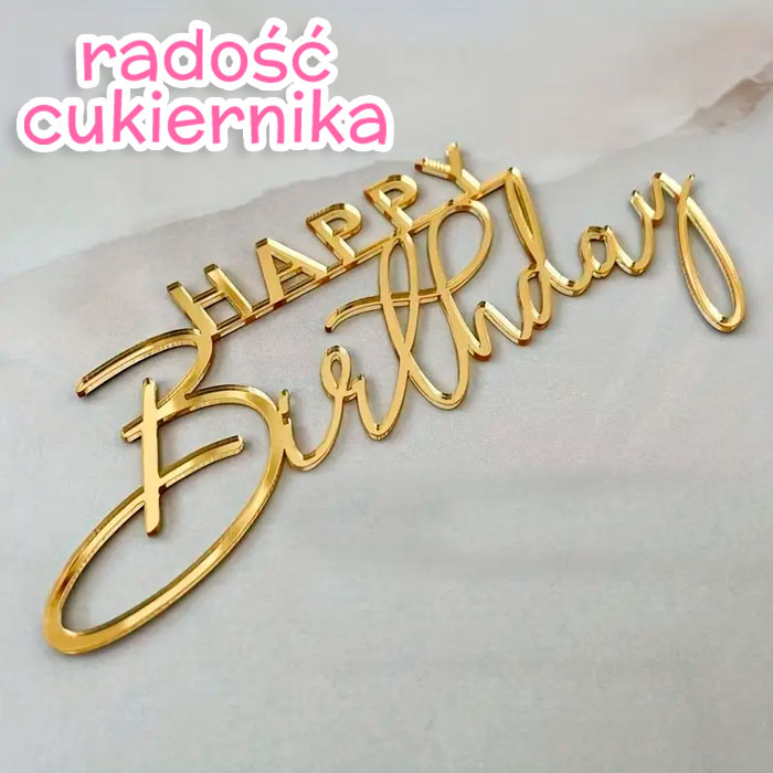 Topper "Happy Birthday" złoty, 10 x 5 cm 