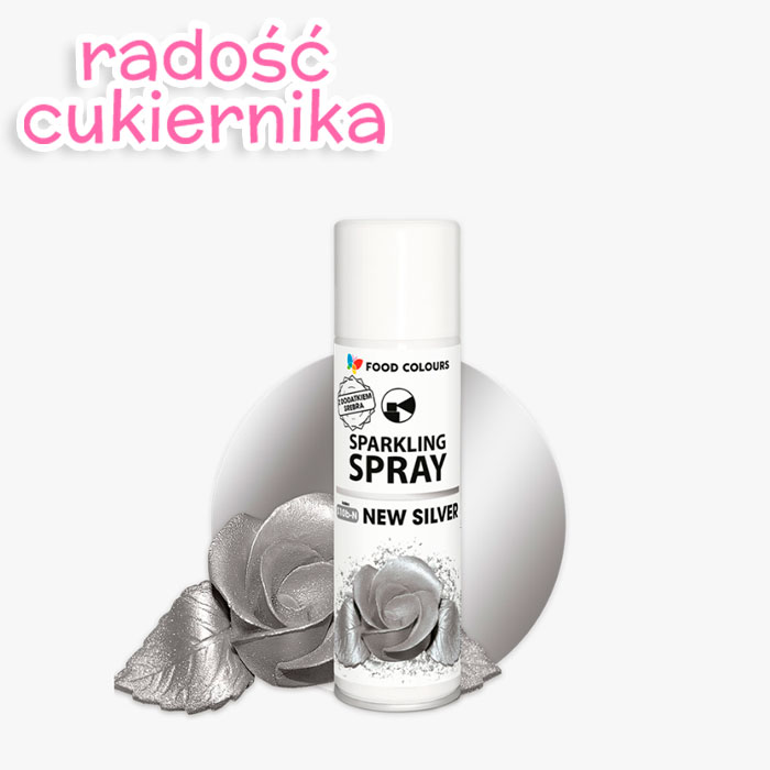 Barwnik w sprayu Sparkling New Silver srebny Food Colours, 50 ml